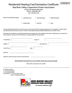 Residential Heating Fuel Exemption Certificate