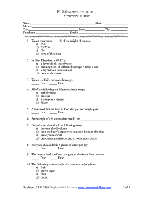 Nutrition 101 Test Form