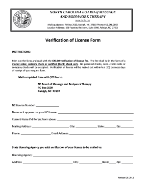North Carolina Verification of License Form