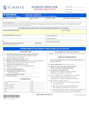 Outpatient Diabetes Education Order Form