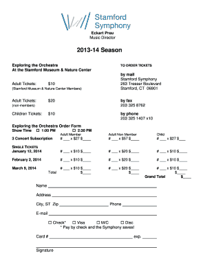Stamford Symphony Orchestra Ticket Order Form