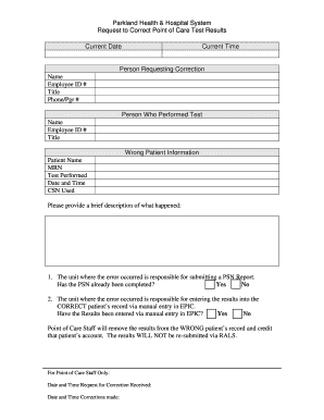 Request to Correct Point of Care Test Results