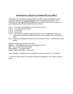 IRS Form 4506-T Instructions
