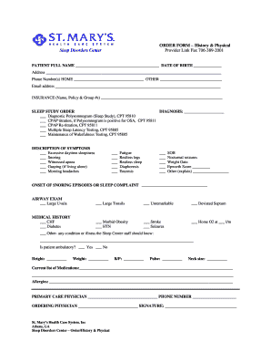 Sleep Study Order Form
