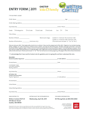 PBS Kids Go Writers Contest Entry Form