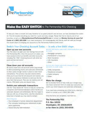 The Partnership FCU Checking Account Switch Kit