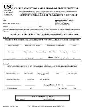 University of Southern California Major Change Form