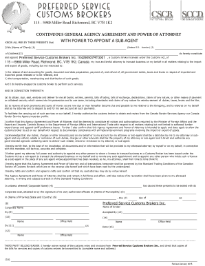 Continuous General Agency Agreement and Power of Attorney