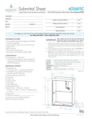 Submittal Sheet for Aquatic ADA Compliant Shower