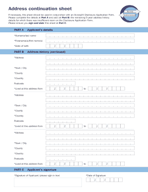 AccessNI Disclosure Application Address Continuation Sheet