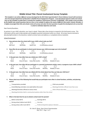 Middle School Title I Parent Involvement Survey Template - gcel