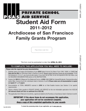 Private School Aid Service Student Aid Form