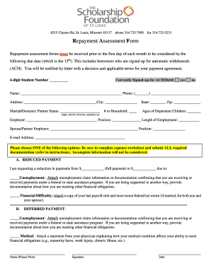 Scholarship Foundation Loan Repayment Assessment Form