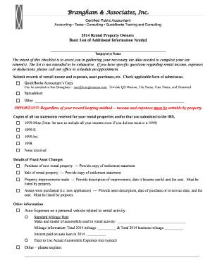 2014 Rental Property Tax Checklist