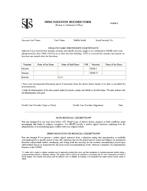 Immunization Record Form