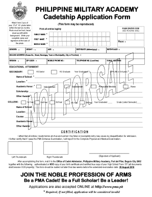 Philippine Military Academy Cadetship Application Form