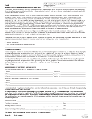 Boy Scouts of America Informed Consent and Hold Harmless Agreement