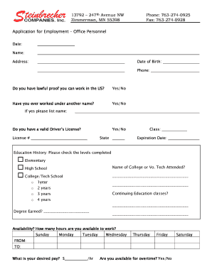 Application for Employment – Office Personnel