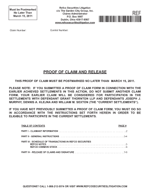 Refco Securities Litigation Proof of Claim and Release