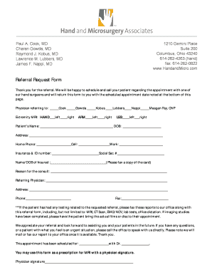 Referral Request Form for Hand Surgery