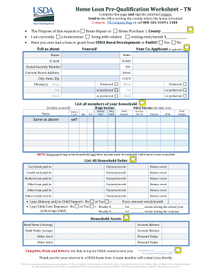 USDA Home Loan Pre-Qualification Worksheet