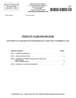 Refco Securities Litigation Proof of Claim and Release
