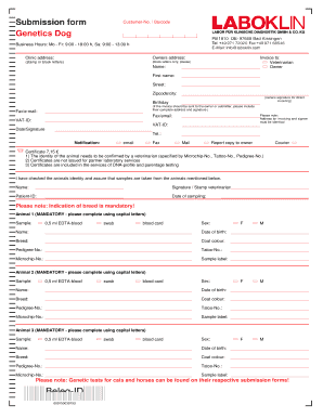 Dog Genetic Testing Submission Form