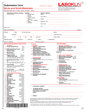 Veterinary Laboratory Submission Form