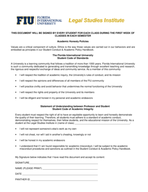 Florida International University Academic Honesty Agreement