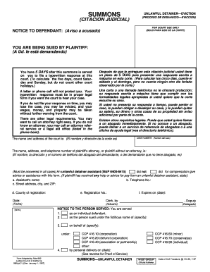 Summons Unlawful Detainer Eviction