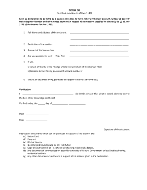 Form 60 Declaration for No PAN or GIR