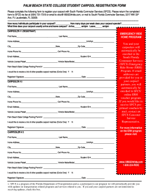 Palm Beach State College Carpool Registration Form