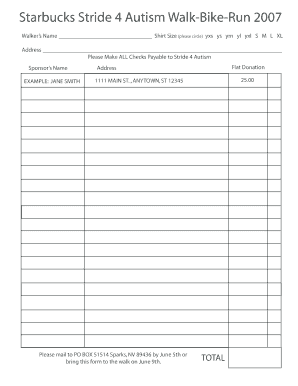 Starbucks Stride 4 Autism Walk-Bike-Run Registration Form