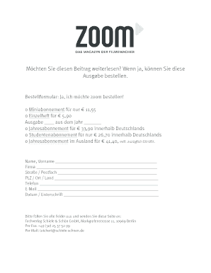 Bestellformular für zoom