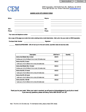 Amino Acid Kits Order Form