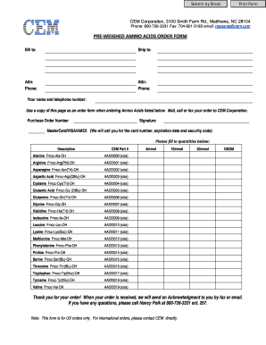 Pre-Weighed Amino Acids Order Form