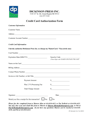 Credit Card Authorization Form