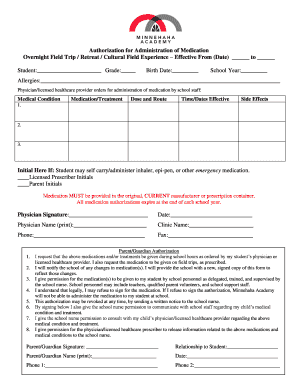 Authorization for Administration of Medication
