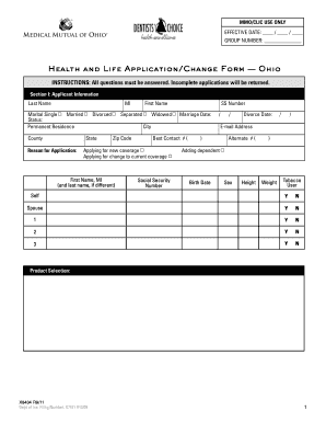 Health and Life Application/Change Form — Ohio