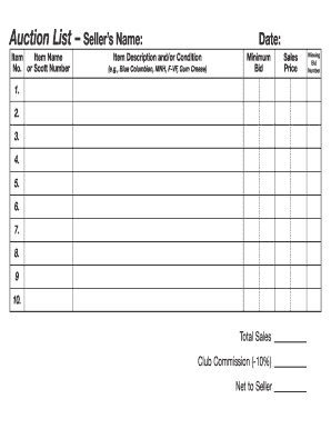 Auction List Template