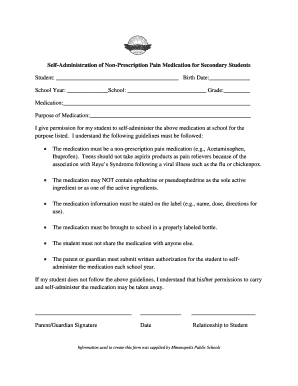 Student Pain Medication Self-Administration Permission