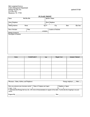 Entergy Incident Claim Form