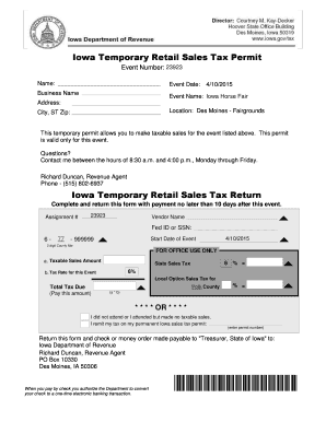 Iowa Temporary Retail Sales Tax Permit