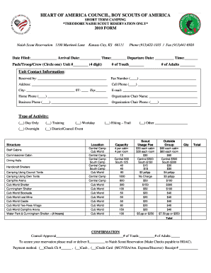 Boy Scouts of America Short Term Camping Form