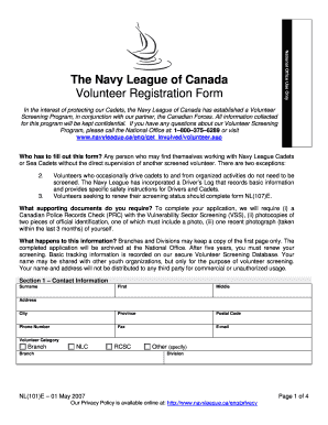 Navy League of Canada Volunteer Registration Form
