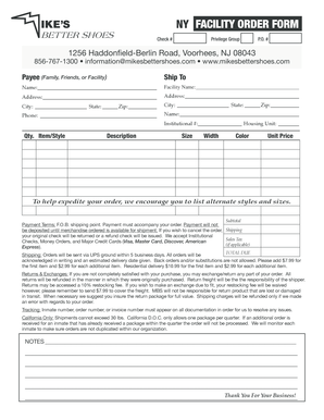 NY Facility Order Form