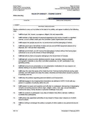 Cadet Summer Training Rules of Conduct Agreement