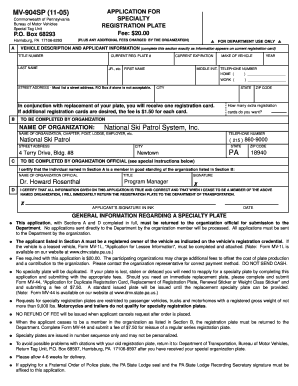 Pennsylvania Specialty Registration Plate Application