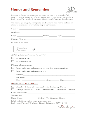 Lollypop Farm Honor and Remember Donation Form