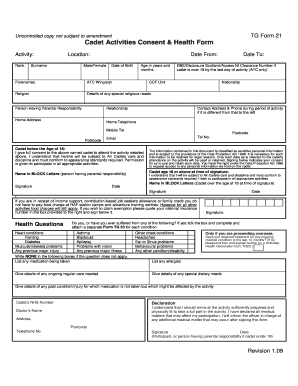 Cadet Activities Consent & Health Form